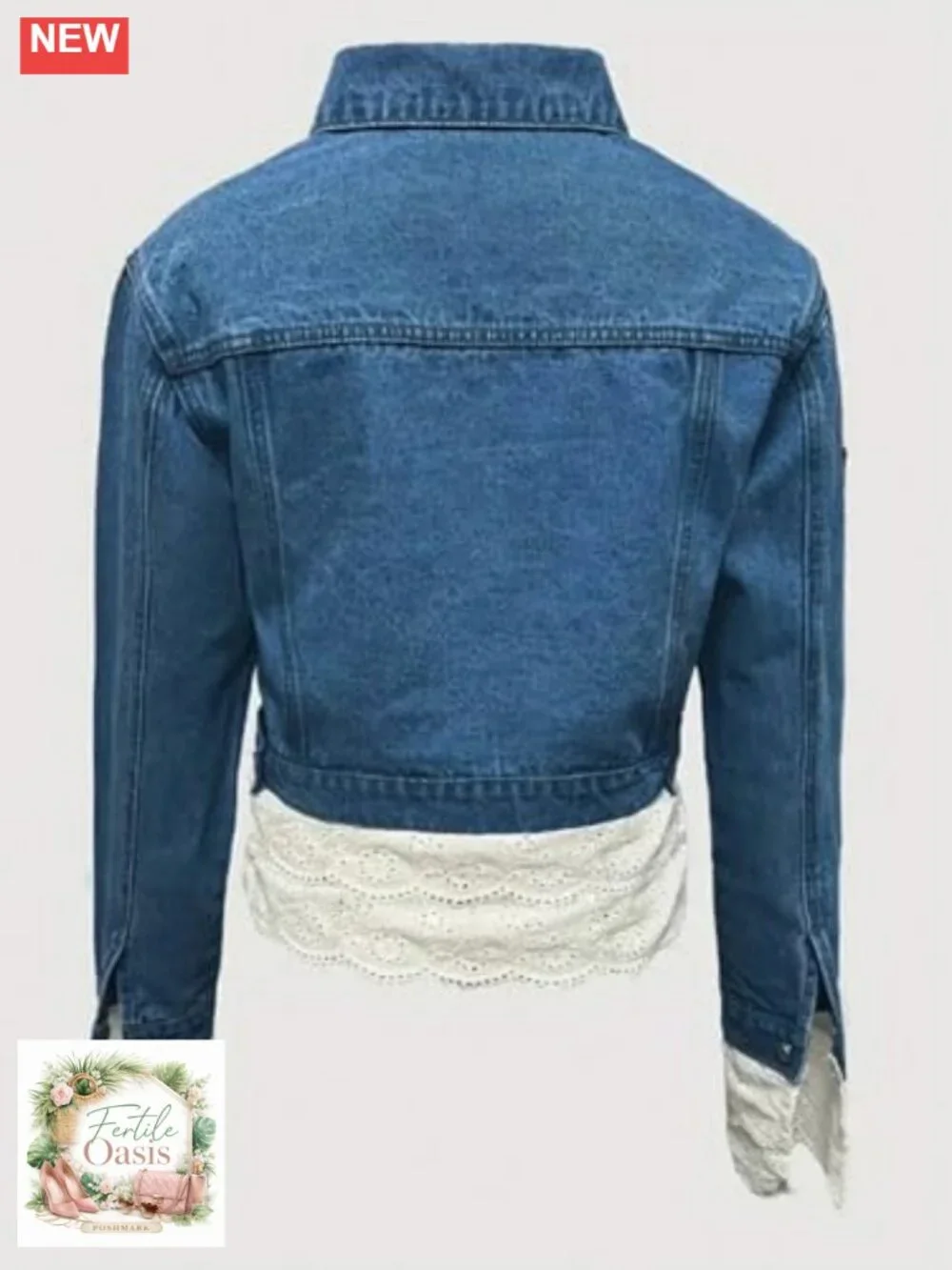 Trendy Color Block Lace Denim Jacket Oversized Button Down Shacket